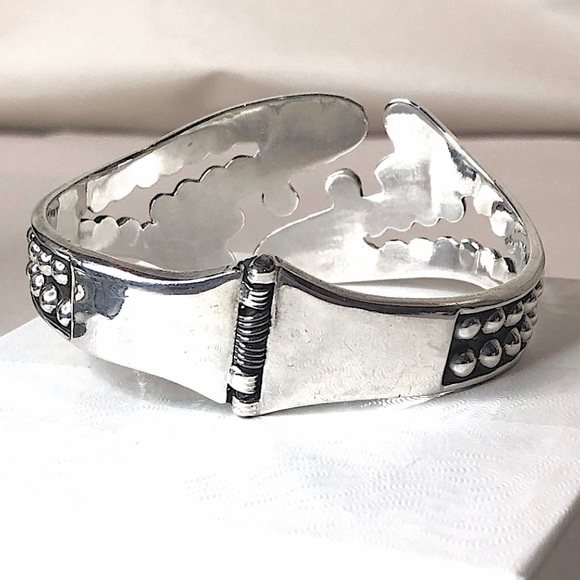 TAXCO Sterling Silver Hinge Bangle Cuff Art Deco Style MINT CONDITION - Picture 8 of 17